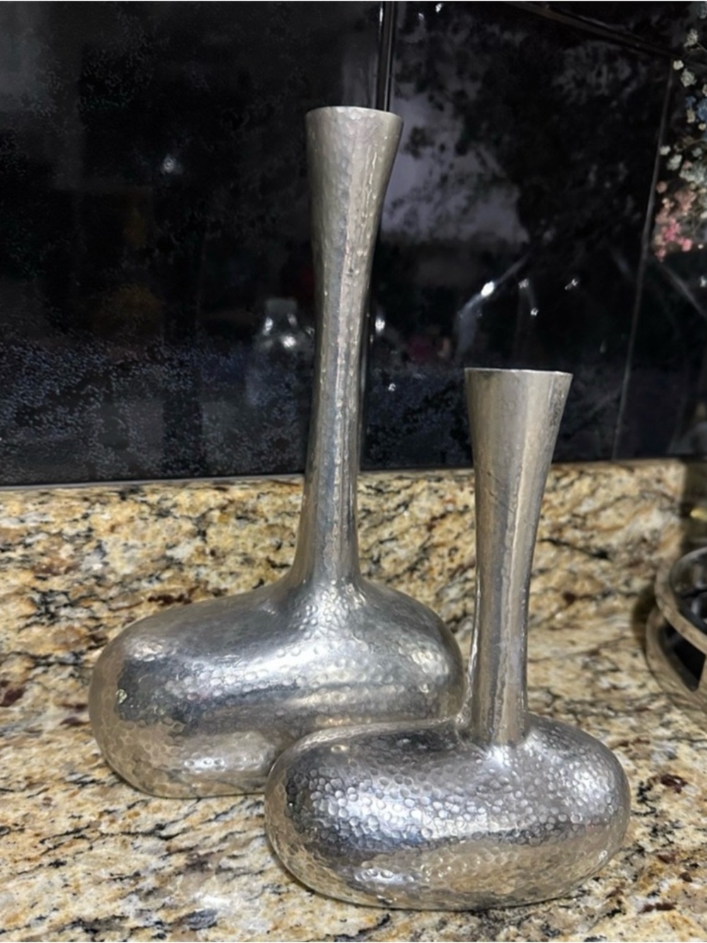 Hammered Silver Decorative Bud Vases - Set of 2